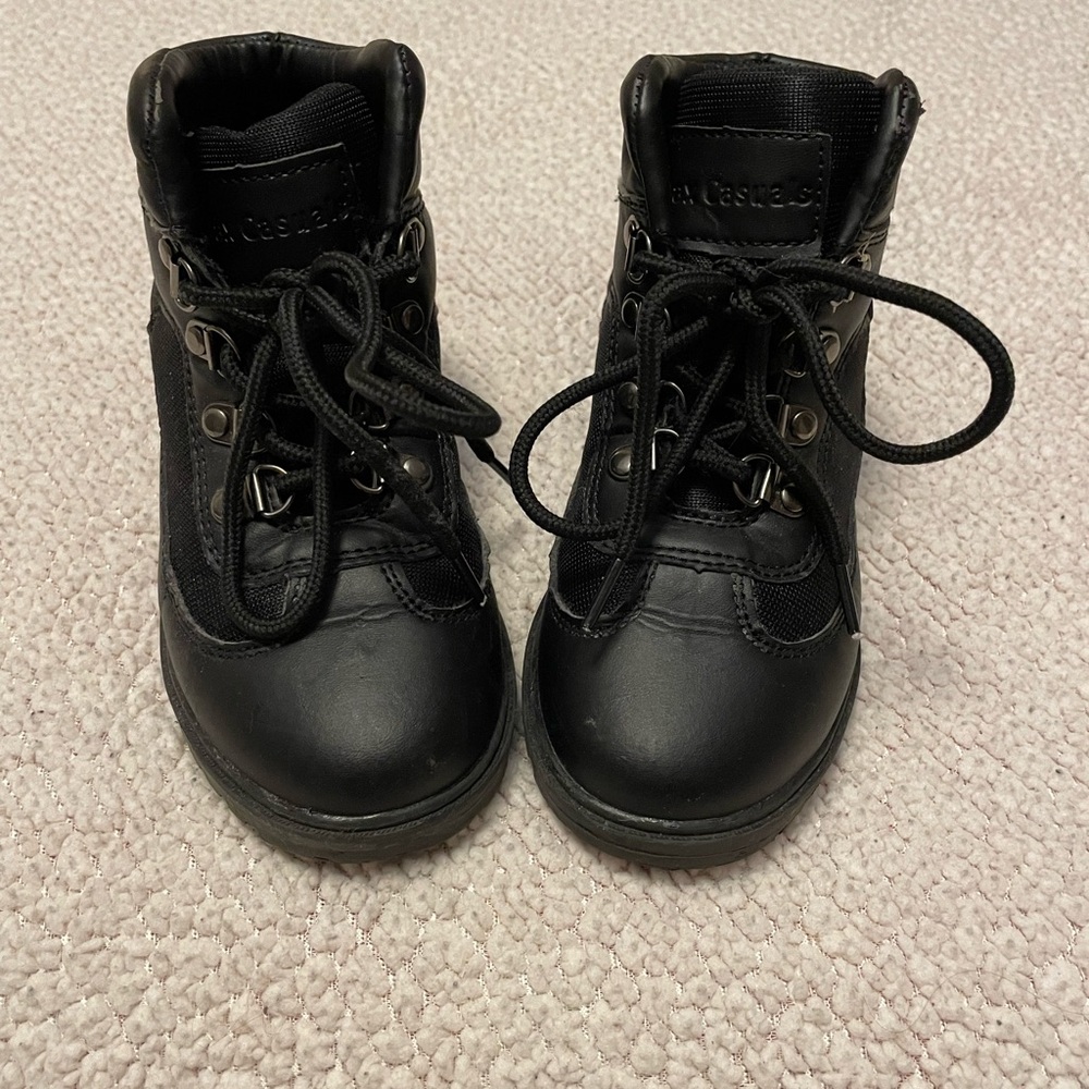 Kids Black Lace-Up Boots. Size 11